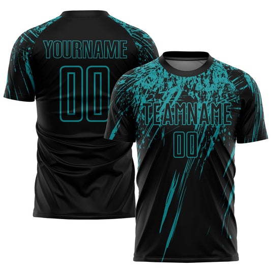 Custom Black Teal Sublimation Soccer Uniform Jersey - Main View