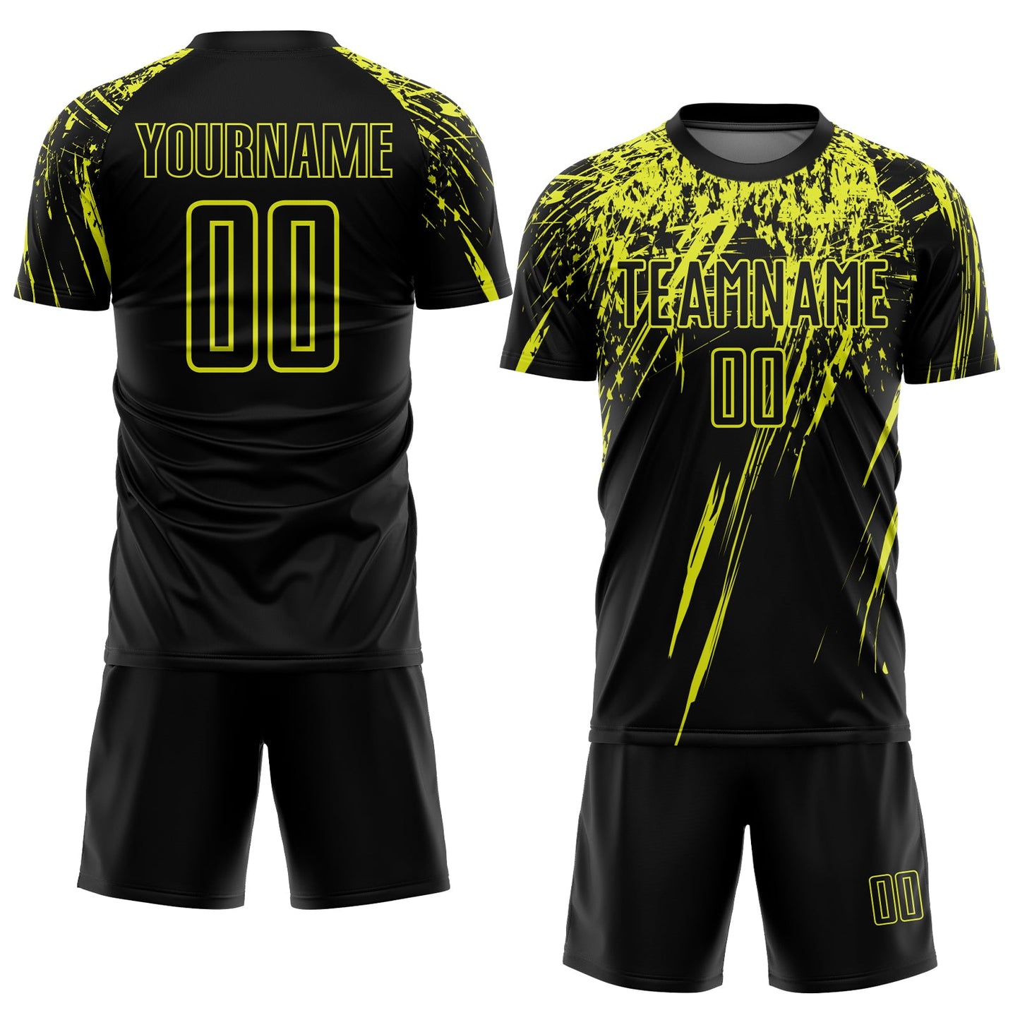 Custom Black Neon Yellow Sublimation Soccer Uniform Jersey view 2