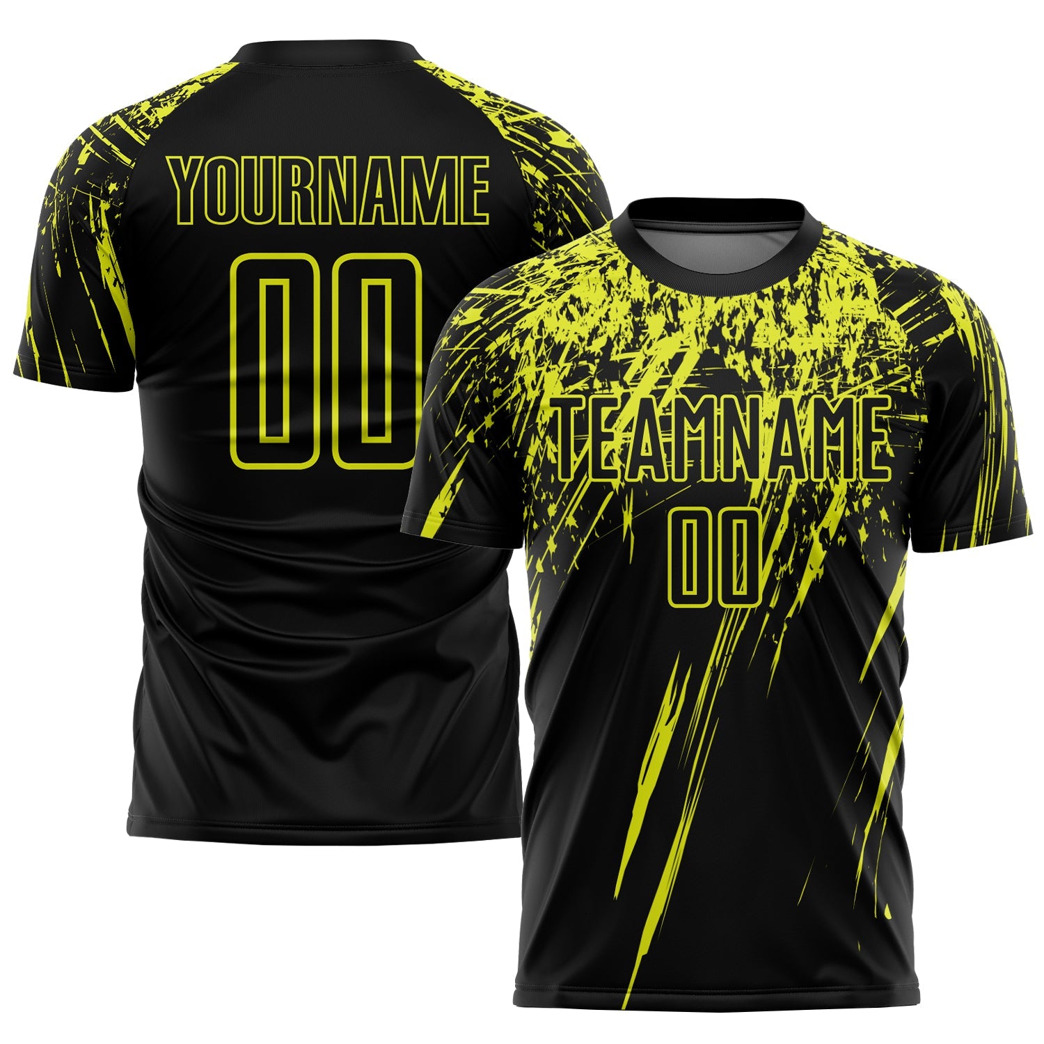 Custom Black Neon Yellow Sublimation Soccer Uniform Jersey - Main View