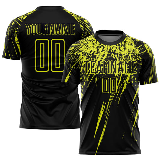 Custom Black Neon Yellow Sublimation Soccer Uniform Jersey - Main View