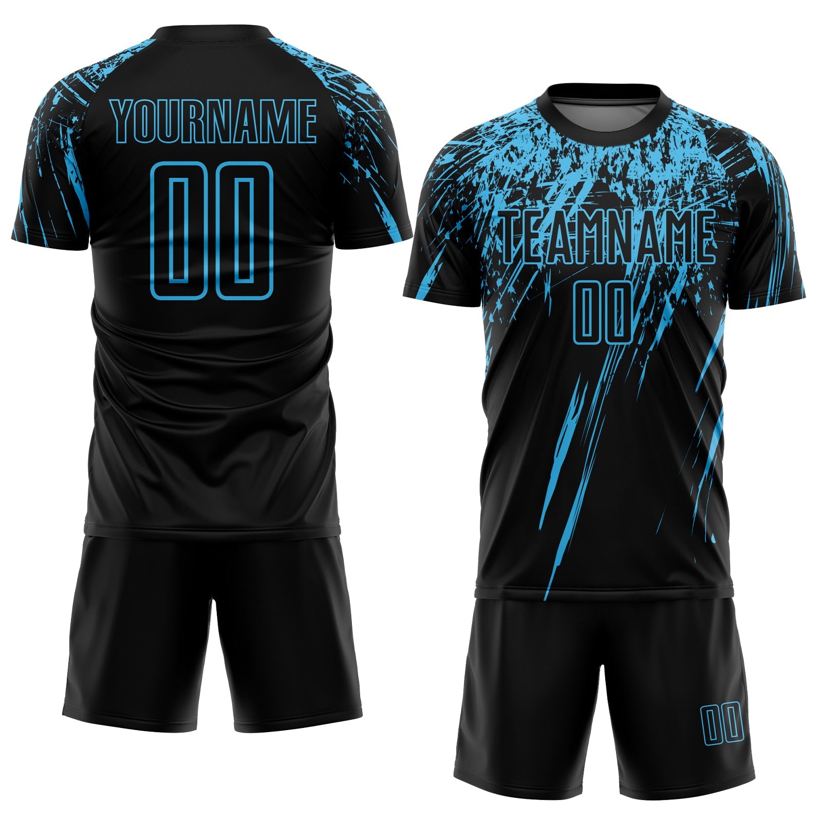 Custom Black Sky Blue Sublimation Soccer Uniform Jersey view 2