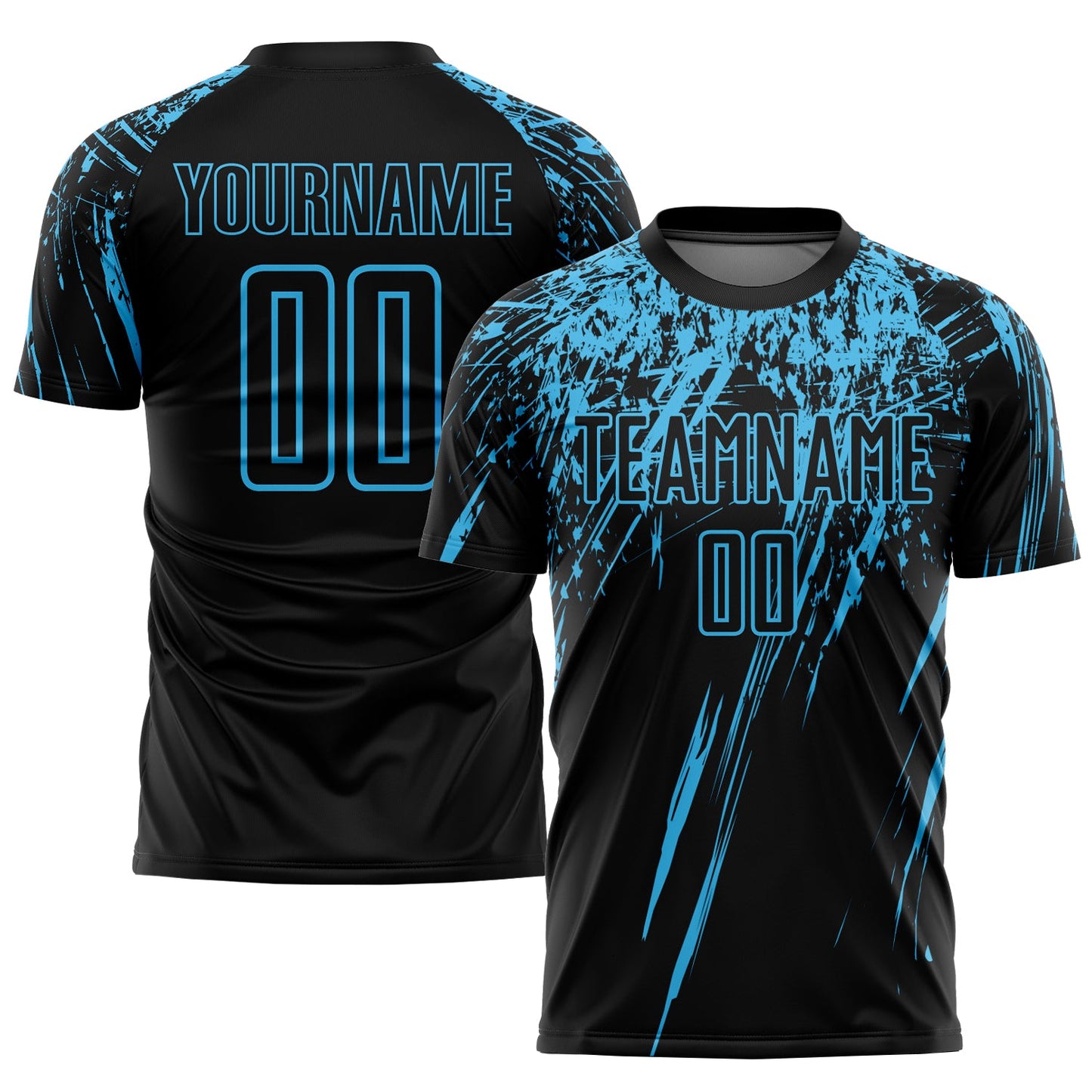 Custom Black Sky Blue Sublimation Soccer Uniform Jersey - Main View