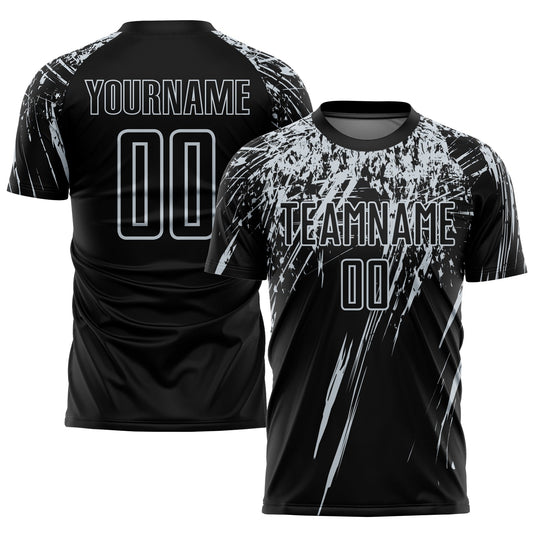 Custom Black Silver Sublimation Soccer Uniform Jersey - Main View