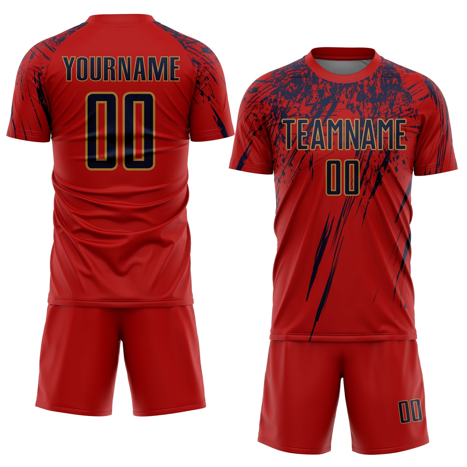 Custom Red Navy-Old Gold Sublimation Soccer Uniform Jersey view 2