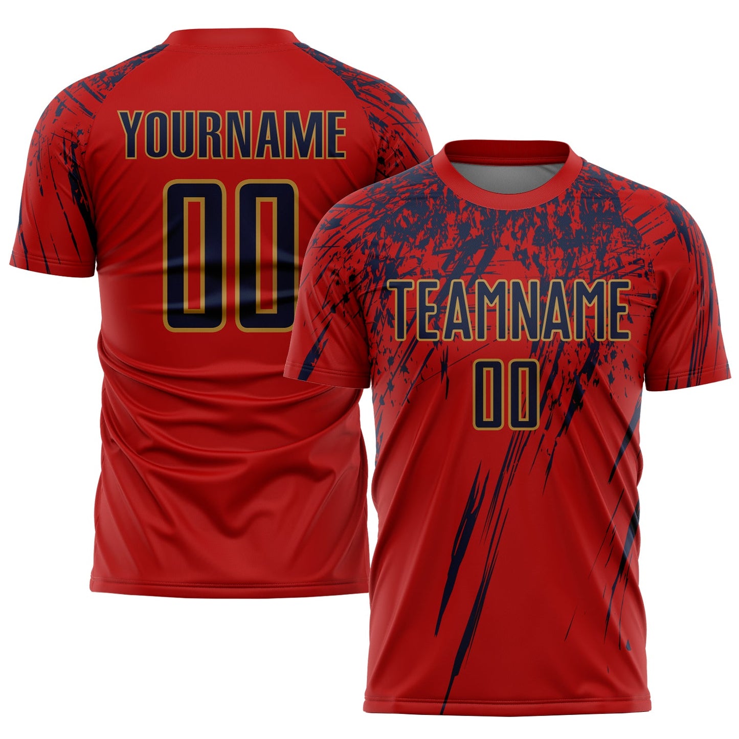 Custom Red Navy-Old Gold Sublimation Soccer Uniform Jersey - Main View