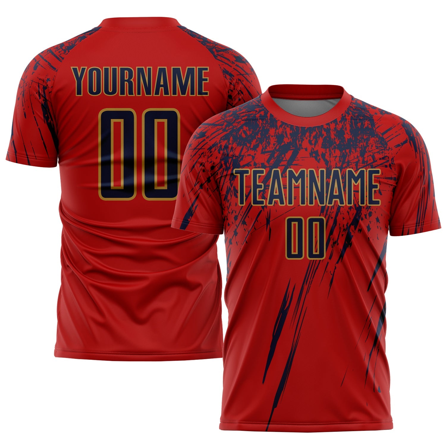 Custom Red Navy-Old Gold Sublimation Soccer Uniform Jersey - Main View