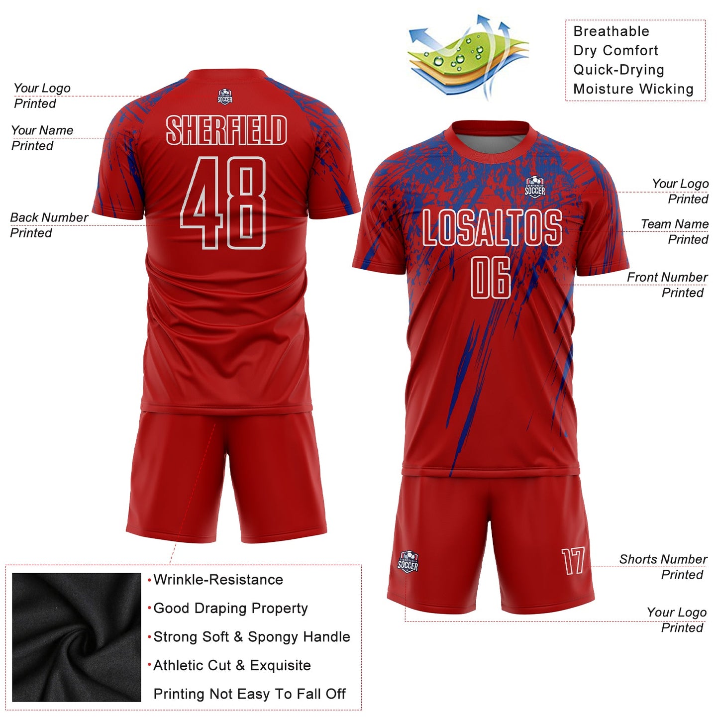 Custom Red Royal-White Sublimation Soccer Uniform Jersey view 3