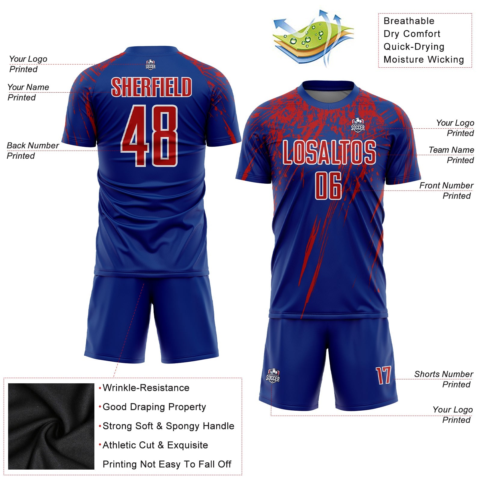 Custom Royal Red-White Sublimation Soccer Uniform Jersey view 3