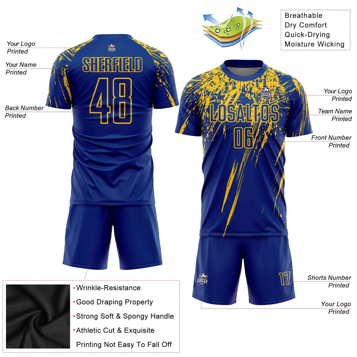 Custom Royal Yellow Sublimation Soccer Uniform Jersey view 3