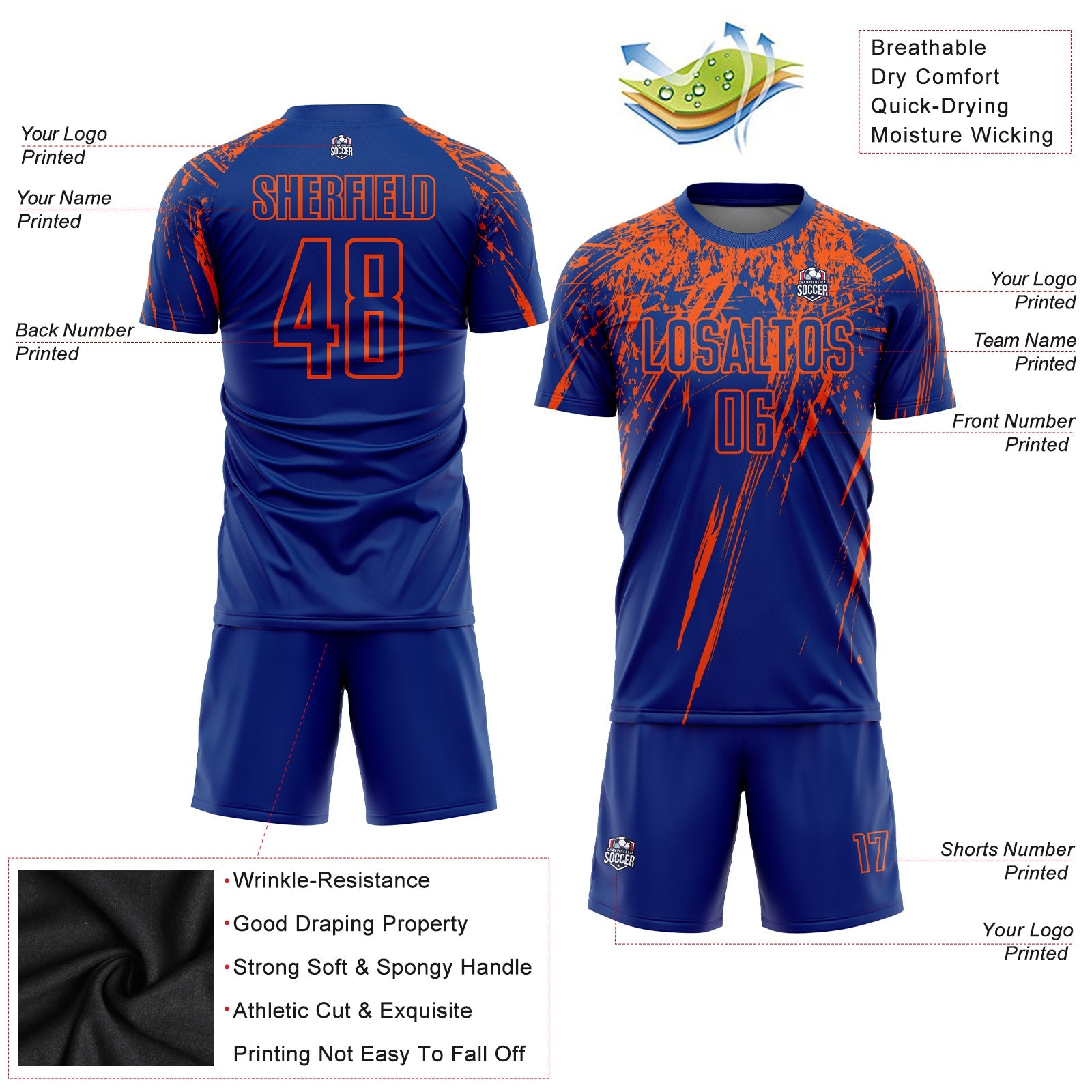 Custom Royal Orange Sublimation Soccer Uniform Jersey view 3