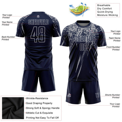 Custom Navy Gray Sublimation Soccer Uniform Jersey view 3