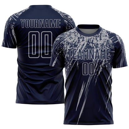 Custom Navy Gray Sublimation Soccer Uniform Jersey - Main View
