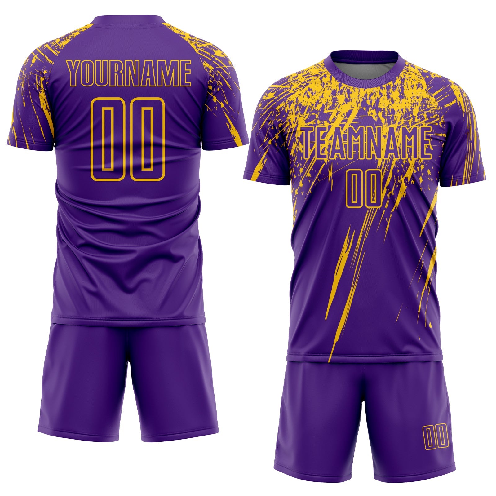Custom Purple Yellow Sublimation Soccer Uniform Jersey view 2