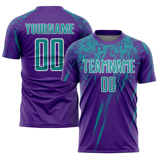 Custom Purple Teal-White Sublimation Soccer Uniform Jersey - Main View