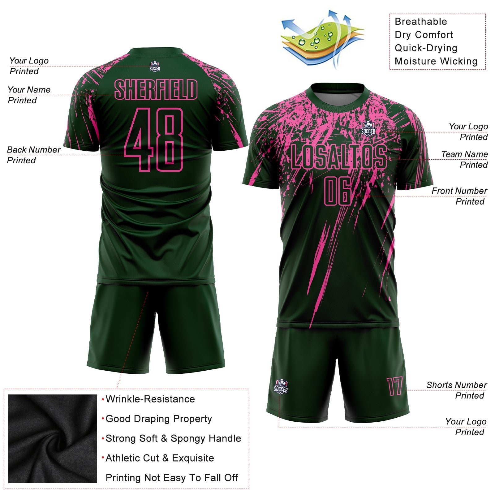 Custom Green Pink Sublimation Soccer Uniform Jersey view 3
