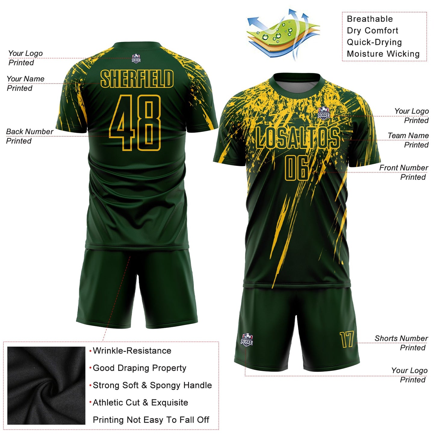 Custom Green Yellow Sublimation Soccer Uniform Jersey view 3