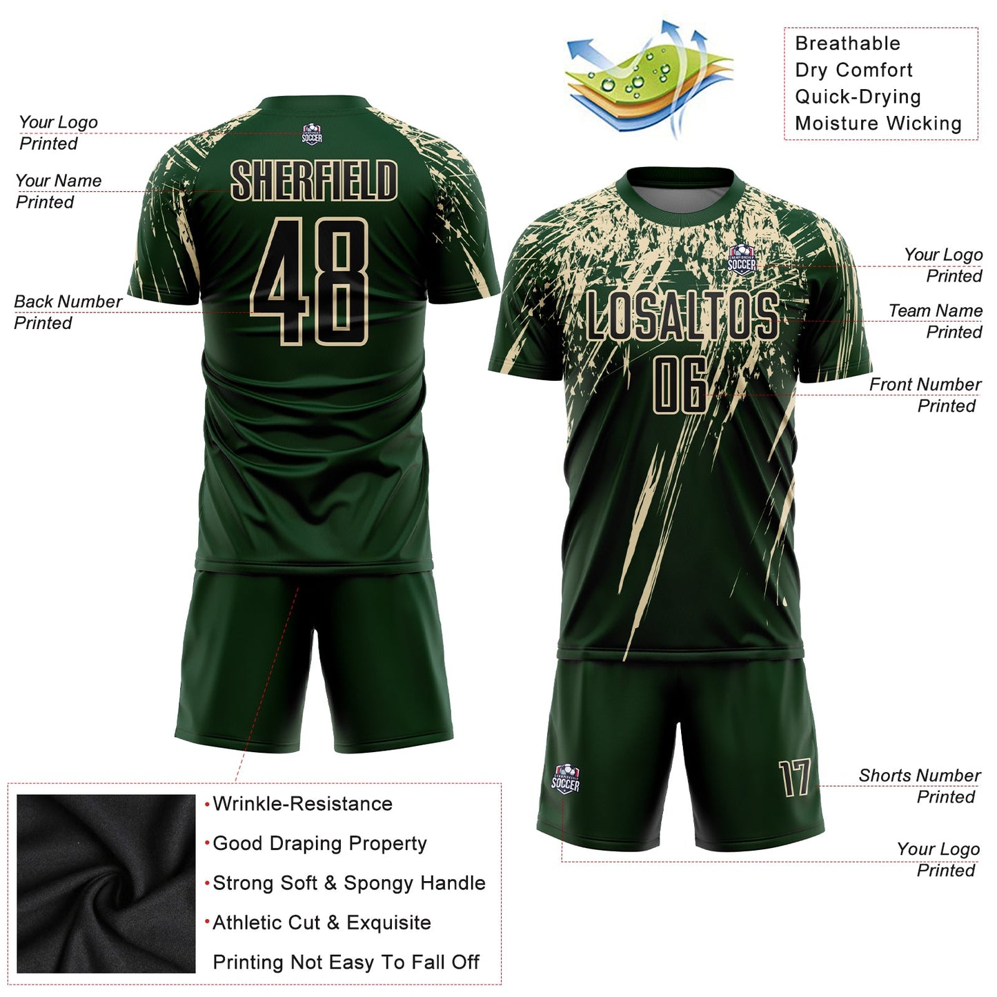 Custom Green Black-Cream Sublimation Soccer Uniform Jersey view 3