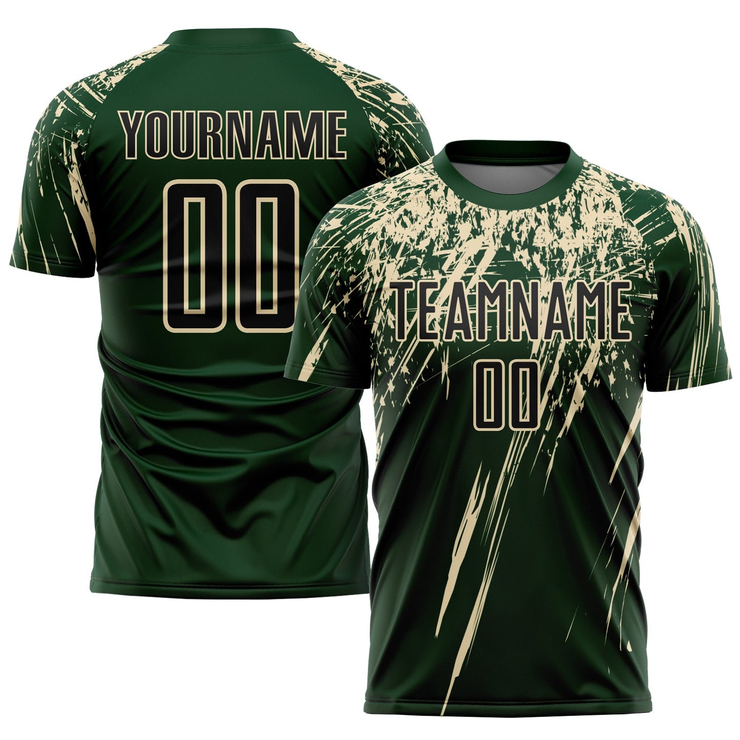 Custom Green Black-Cream Sublimation Soccer Uniform Jersey - Main View