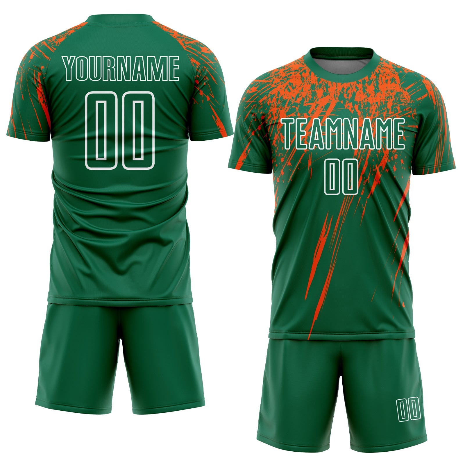 Custom Kelly Green Orange-White Sublimation Soccer Uniform Jersey view 2