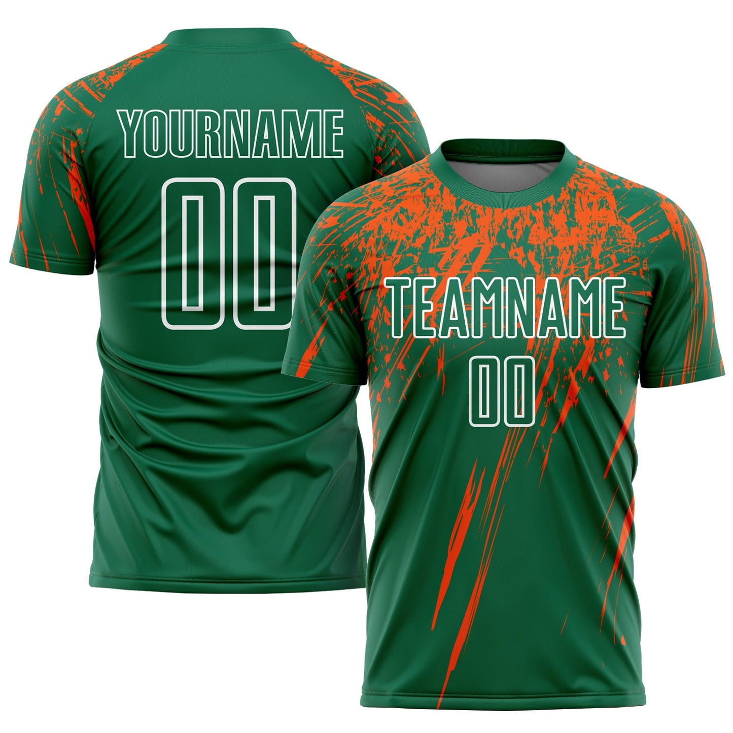 Custom Kelly Green Orange-White Sublimation Soccer Uniform Jersey - Main View