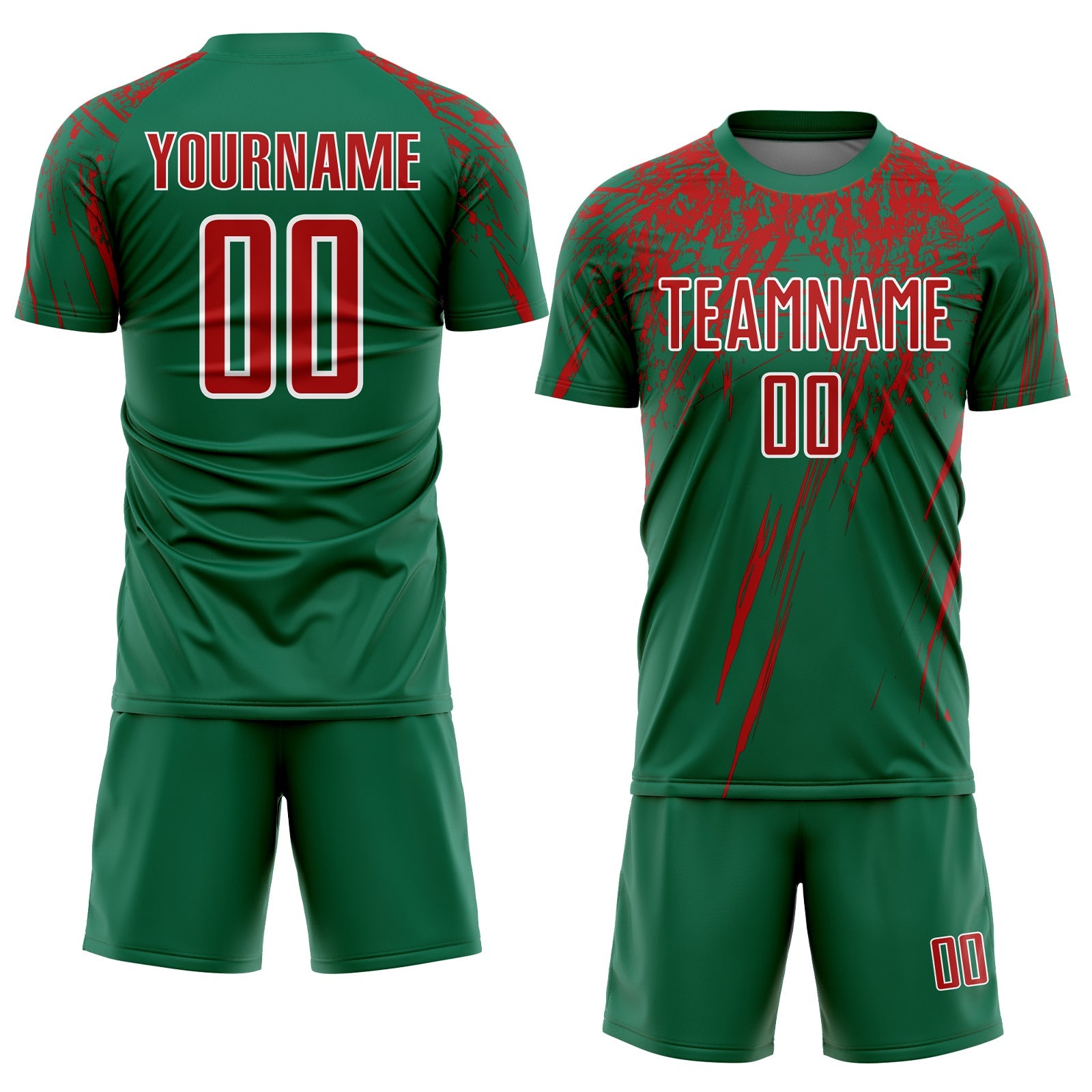 Custom Kelly Green Red-White Sublimation Soccer Uniform Jersey view 2