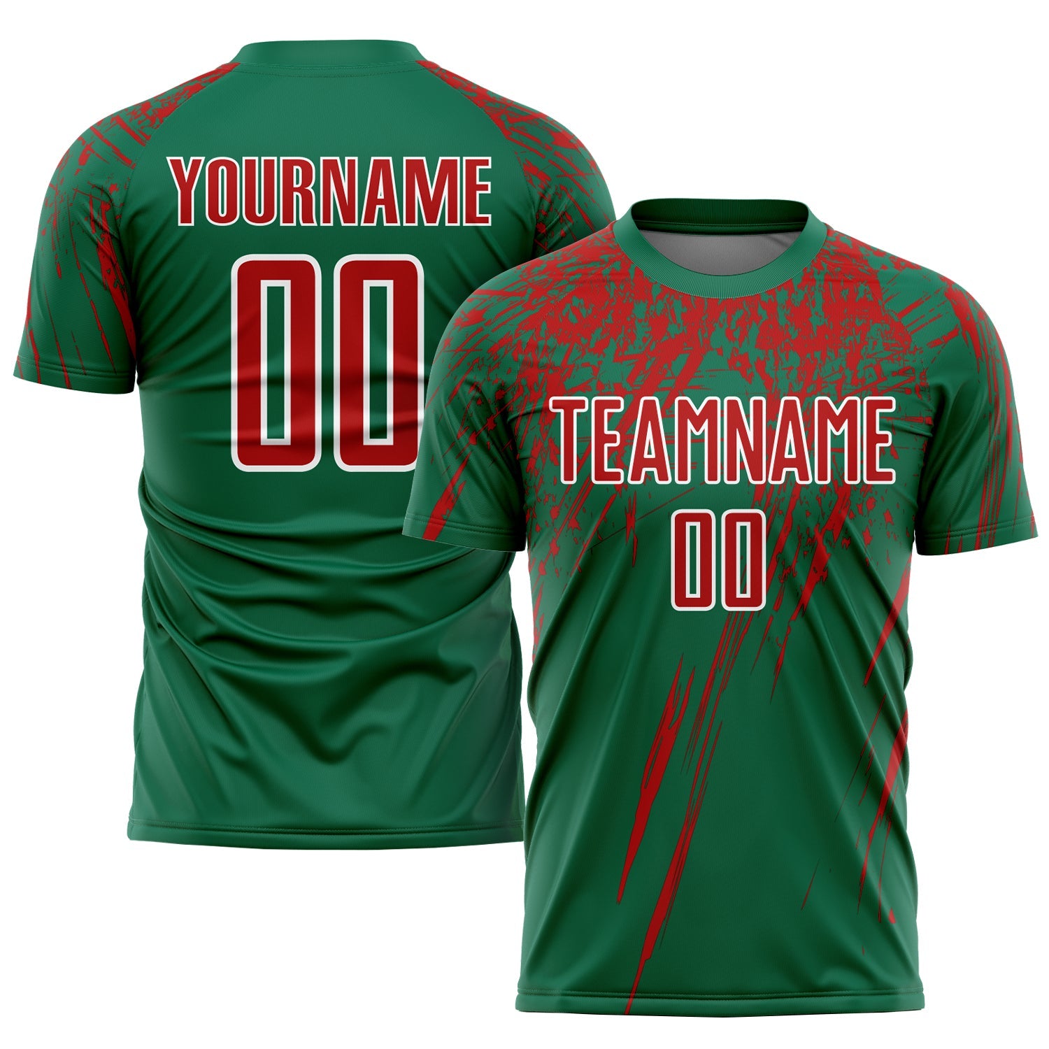 Custom Kelly Green Red-White Sublimation Soccer Uniform Jersey - Main View