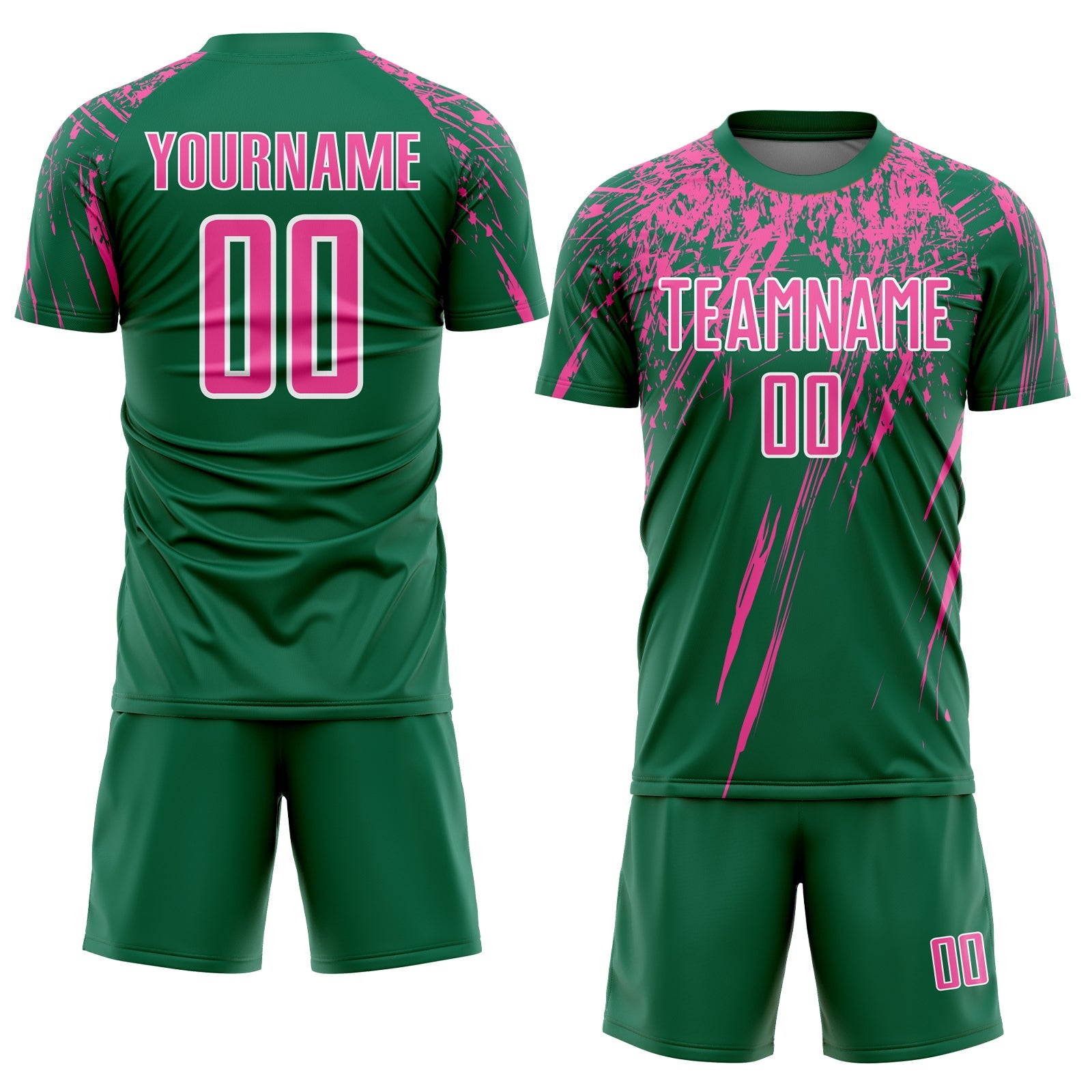 Custom Kelly Green Pink-White Sublimation Soccer Uniform Jersey view 2