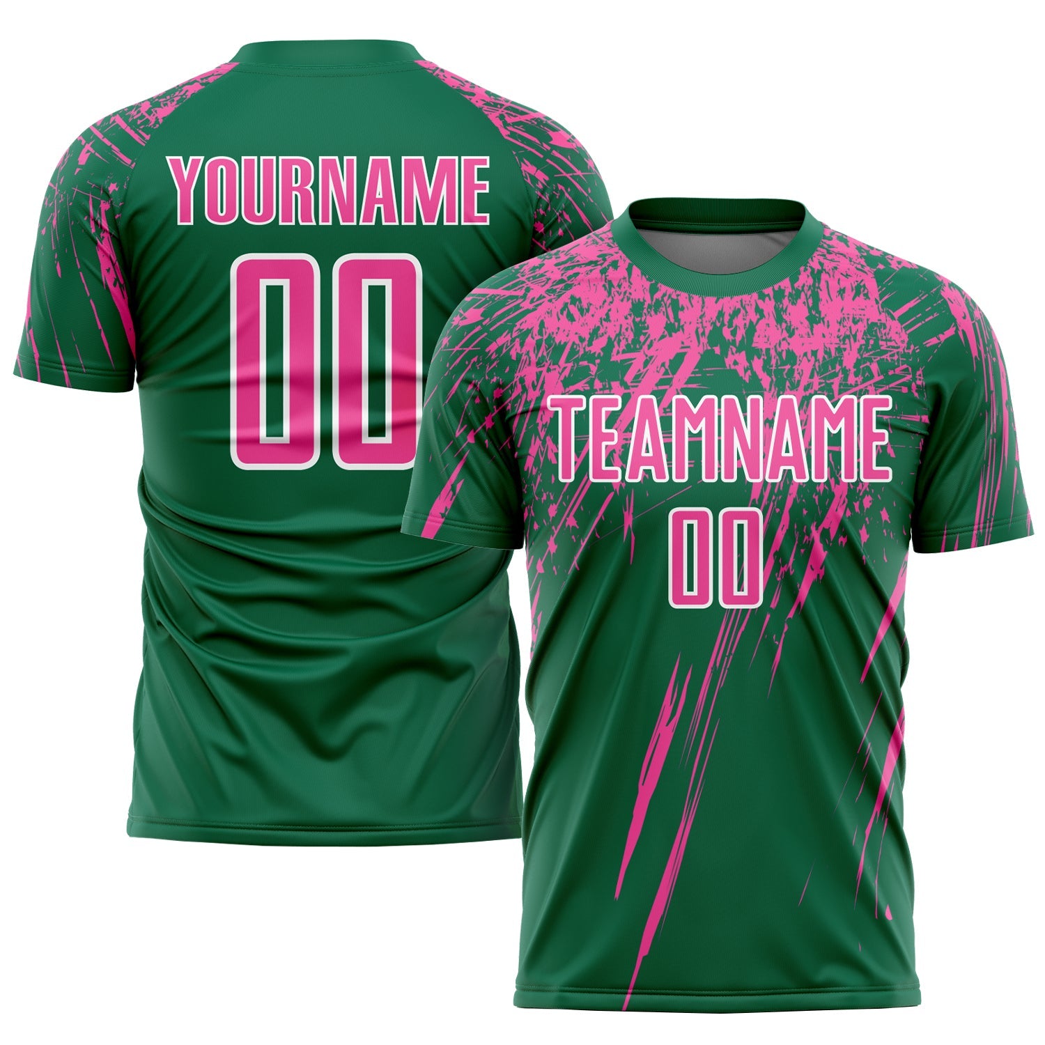Custom Kelly Green Pink-White Sublimation Soccer Uniform Jersey - Main View