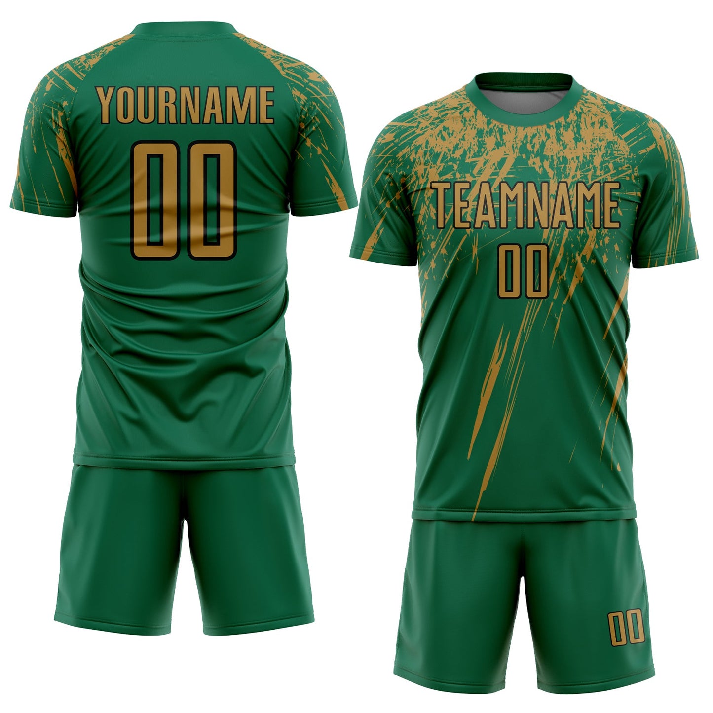 Custom Kelly Green Old Gold-Black Sublimation Soccer Uniform Jersey view 2