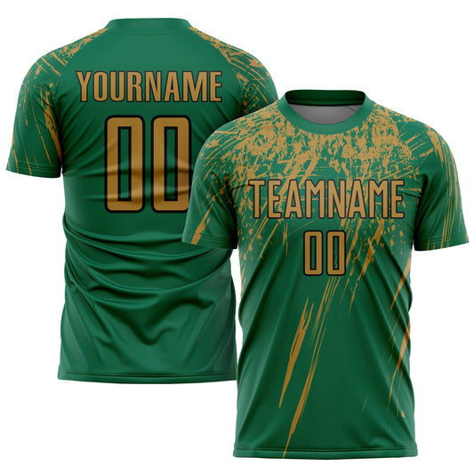 Custom Kelly Green Old Gold-Black Sublimation Soccer Uniform Jersey - Main View