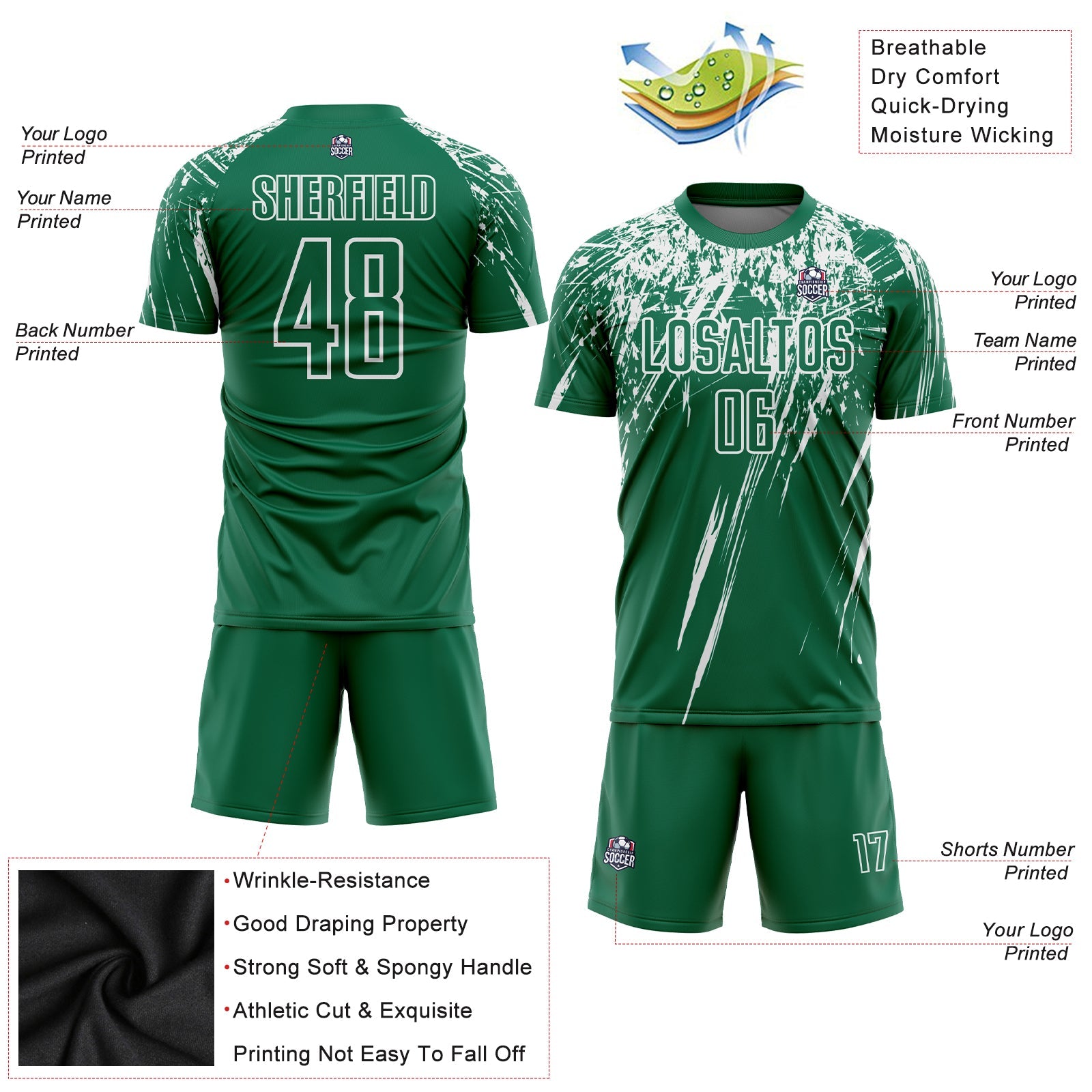 Custom Kelly Green White Sublimation Soccer Uniform Jersey view 3