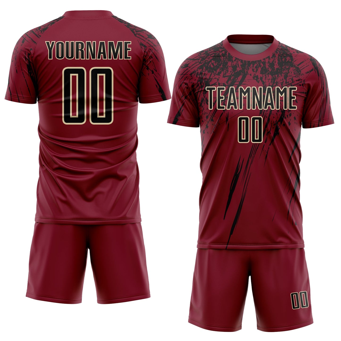 Custom Crimson Black-Cream Sublimation Soccer Uniform Jersey view 2