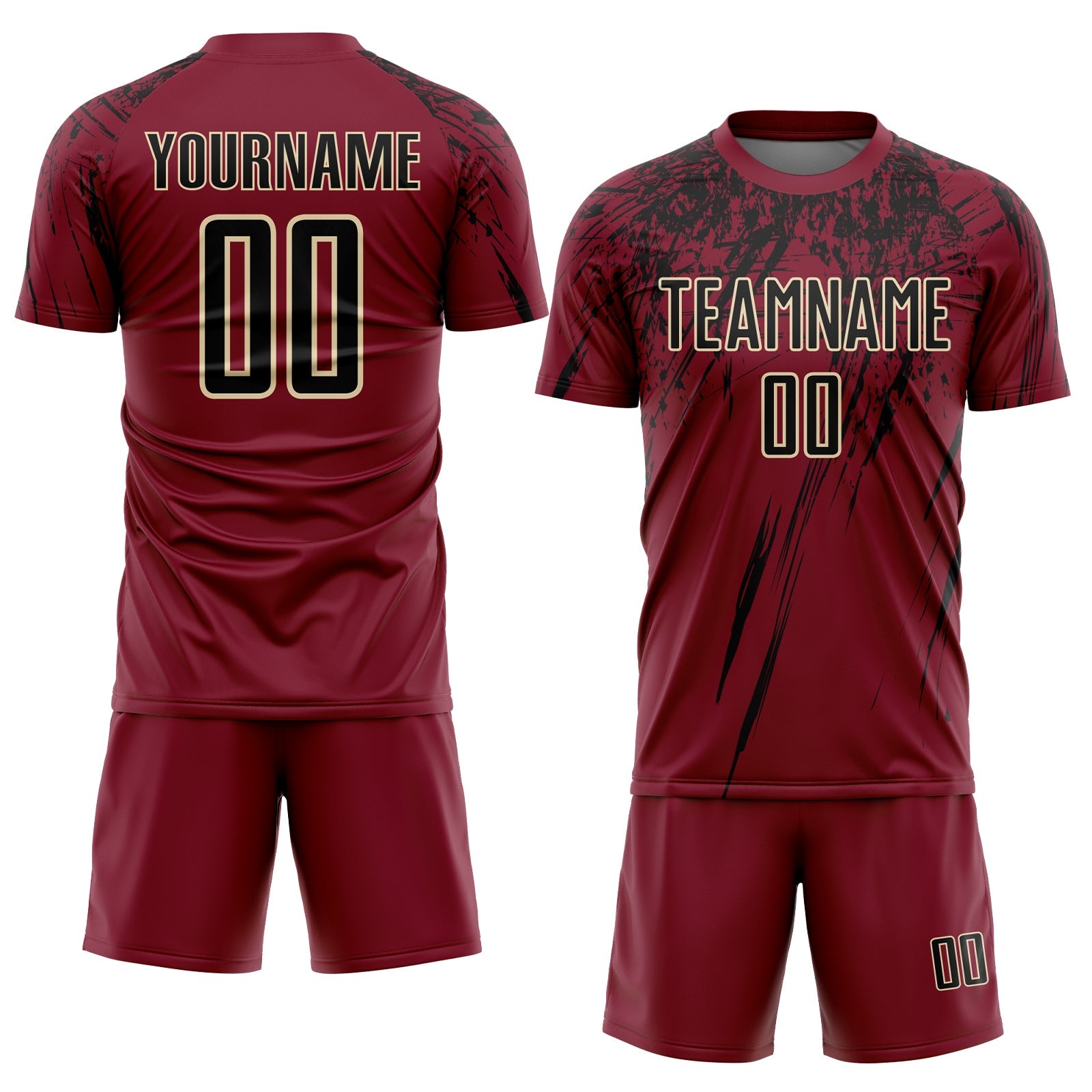 Custom Crimson Black-Cream Sublimation Soccer Uniform Jersey view 2