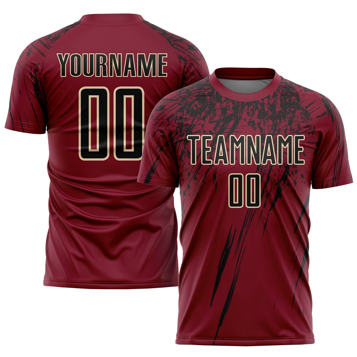 Custom Crimson Black-Cream Sublimation Soccer Uniform Jersey - Main View