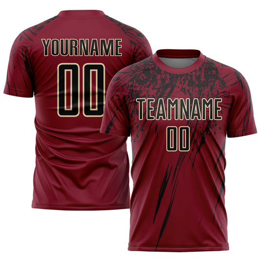 Custom Crimson Black-Cream Sublimation Soccer Uniform Jersey - Main View