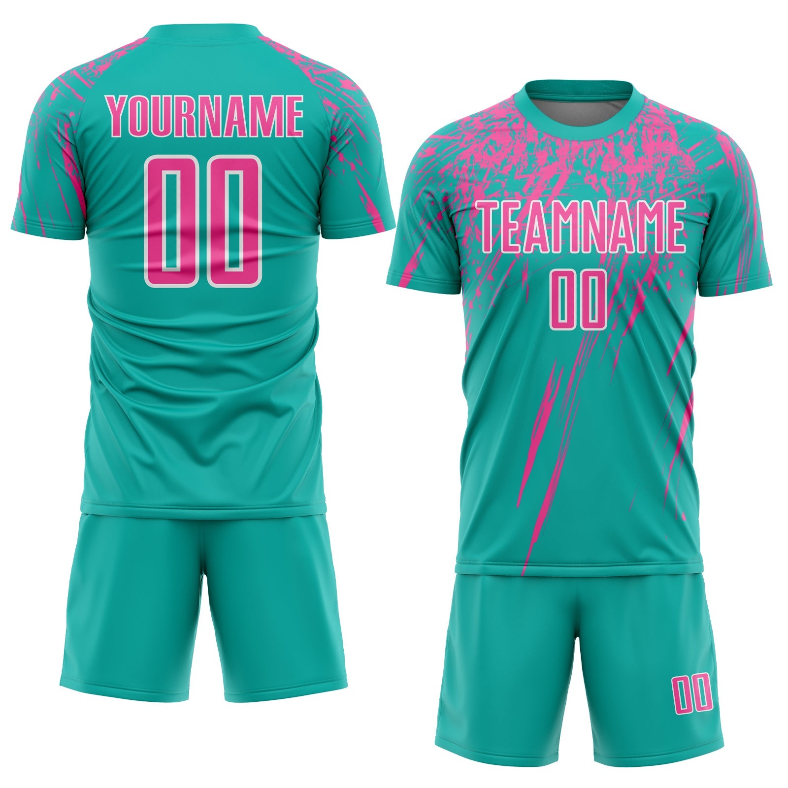 Custom Aqua Pink-White Sublimation Soccer Uniform Jersey view 2