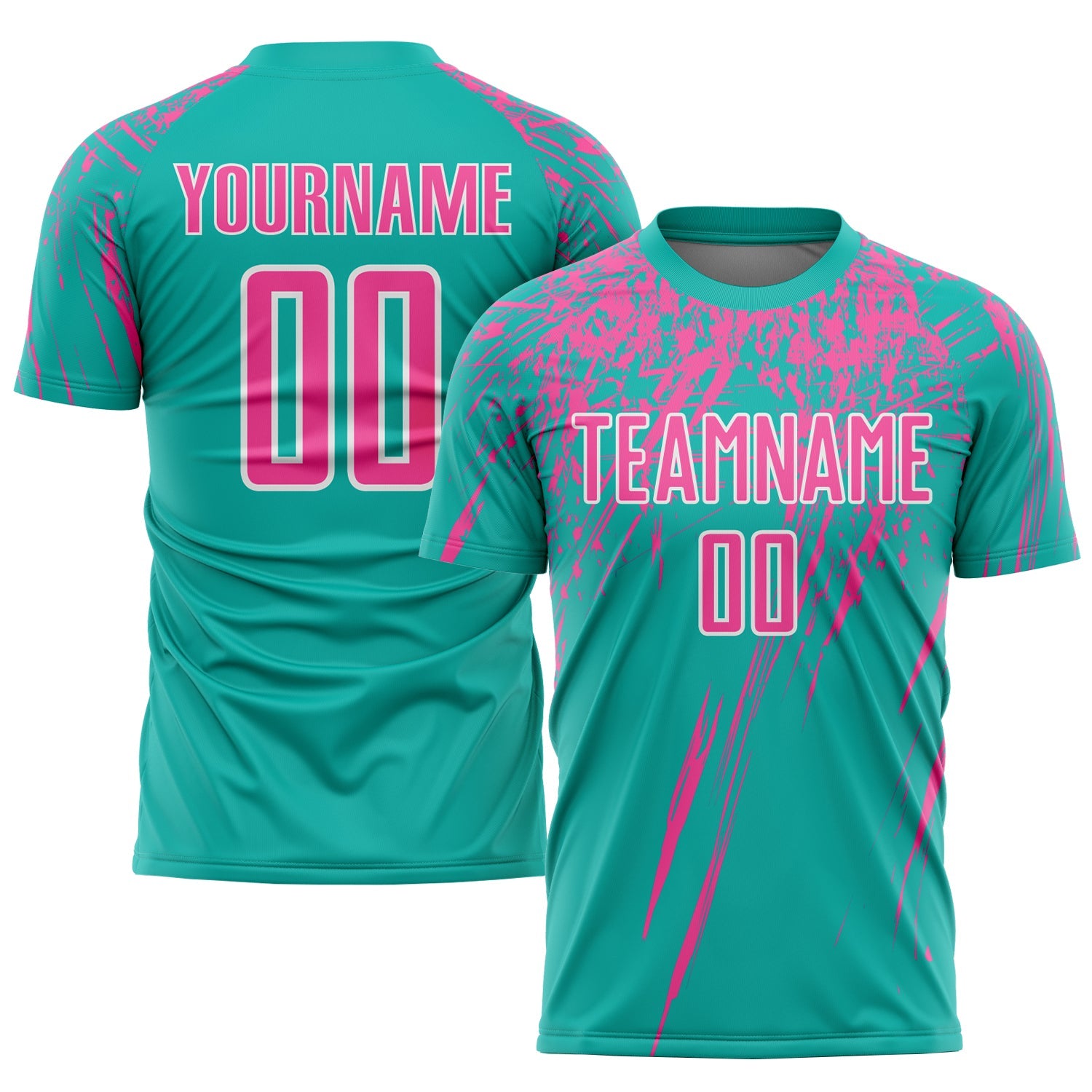 Custom Aqua Pink-White Sublimation Soccer Uniform Jersey - Main View