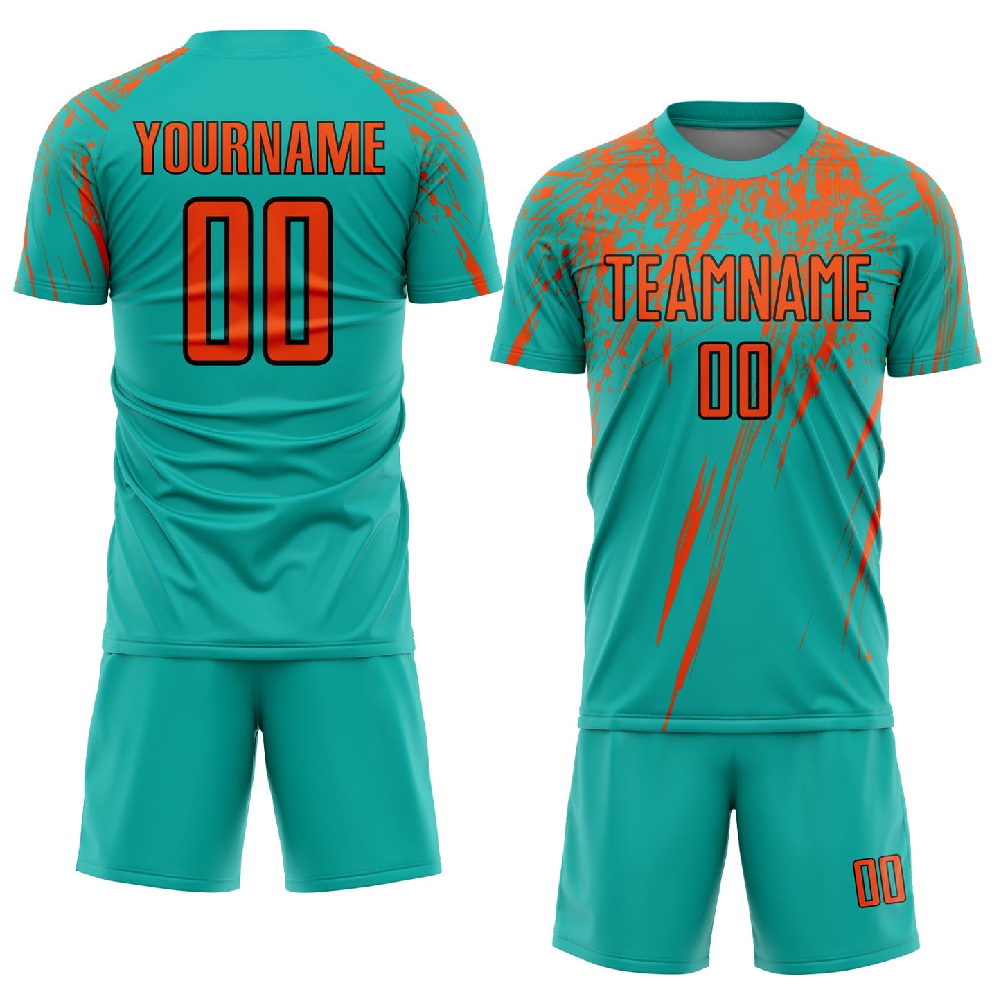 Custom Aqua Orange-Black Sublimation Soccer Uniform Jersey view 2