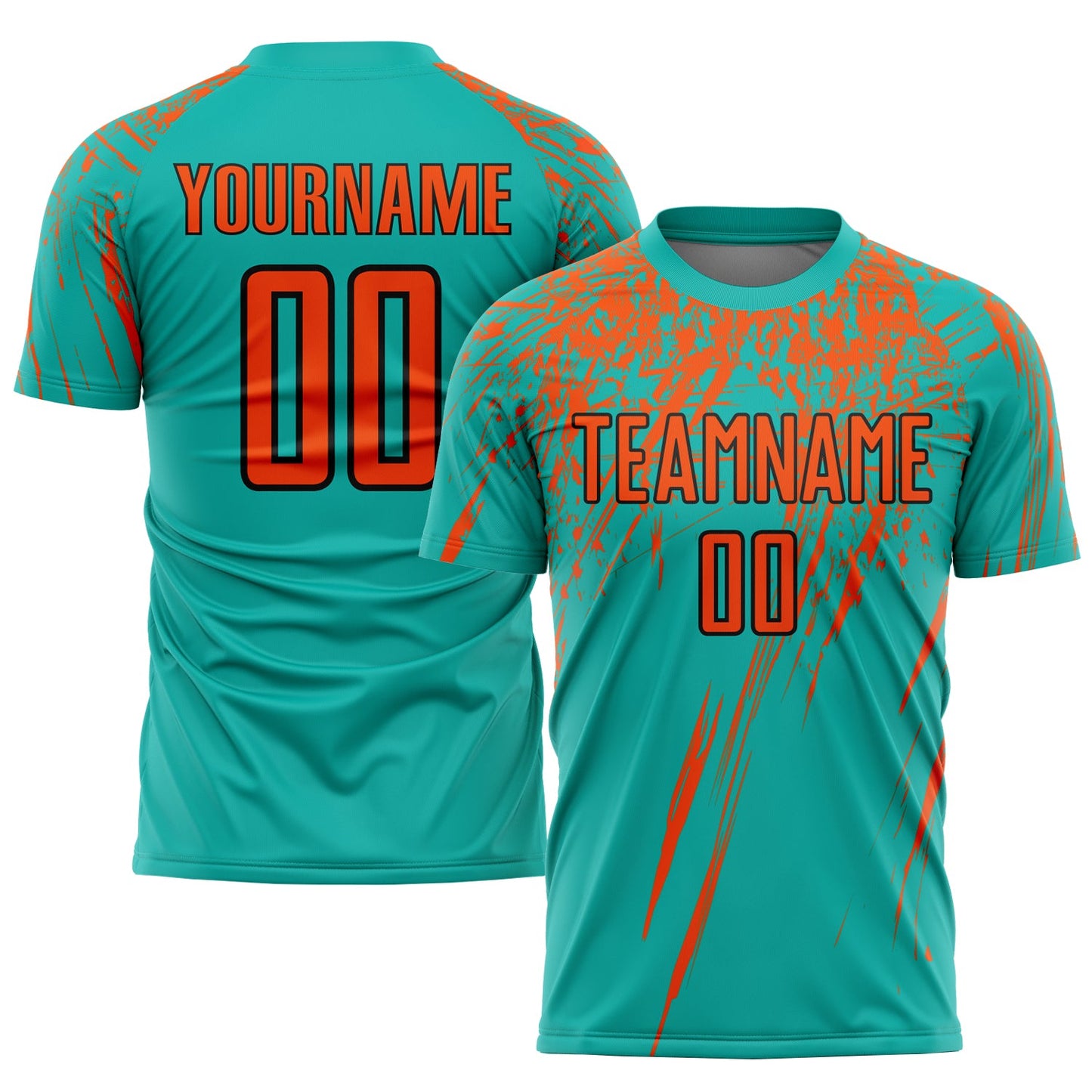 Custom Aqua Orange-Black Sublimation Soccer Uniform Jersey - Main View