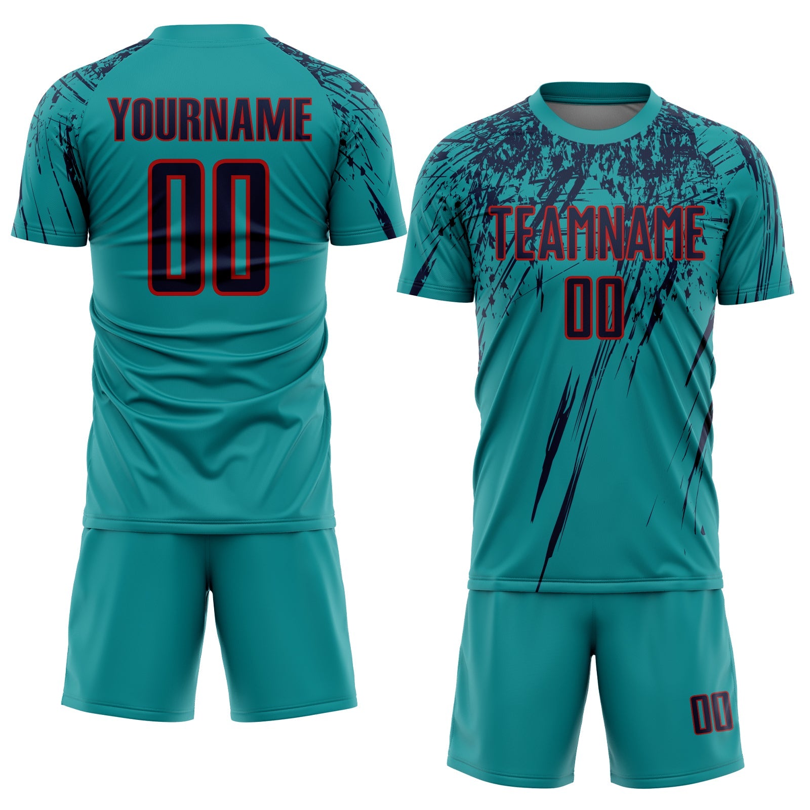 Custom Teal Navy-Red Sublimation Soccer Uniform Jersey view 2