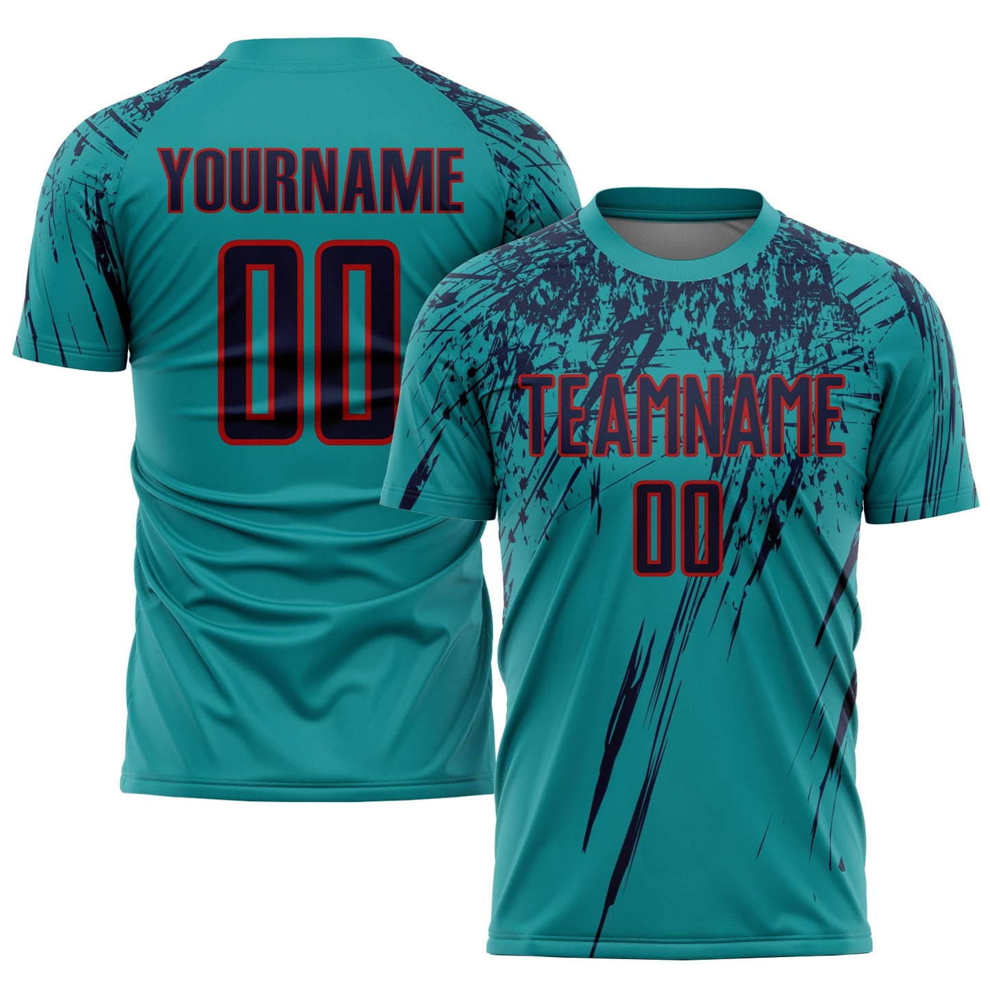 Custom Teal Navy-Red Sublimation Soccer Uniform Jersey - Main View