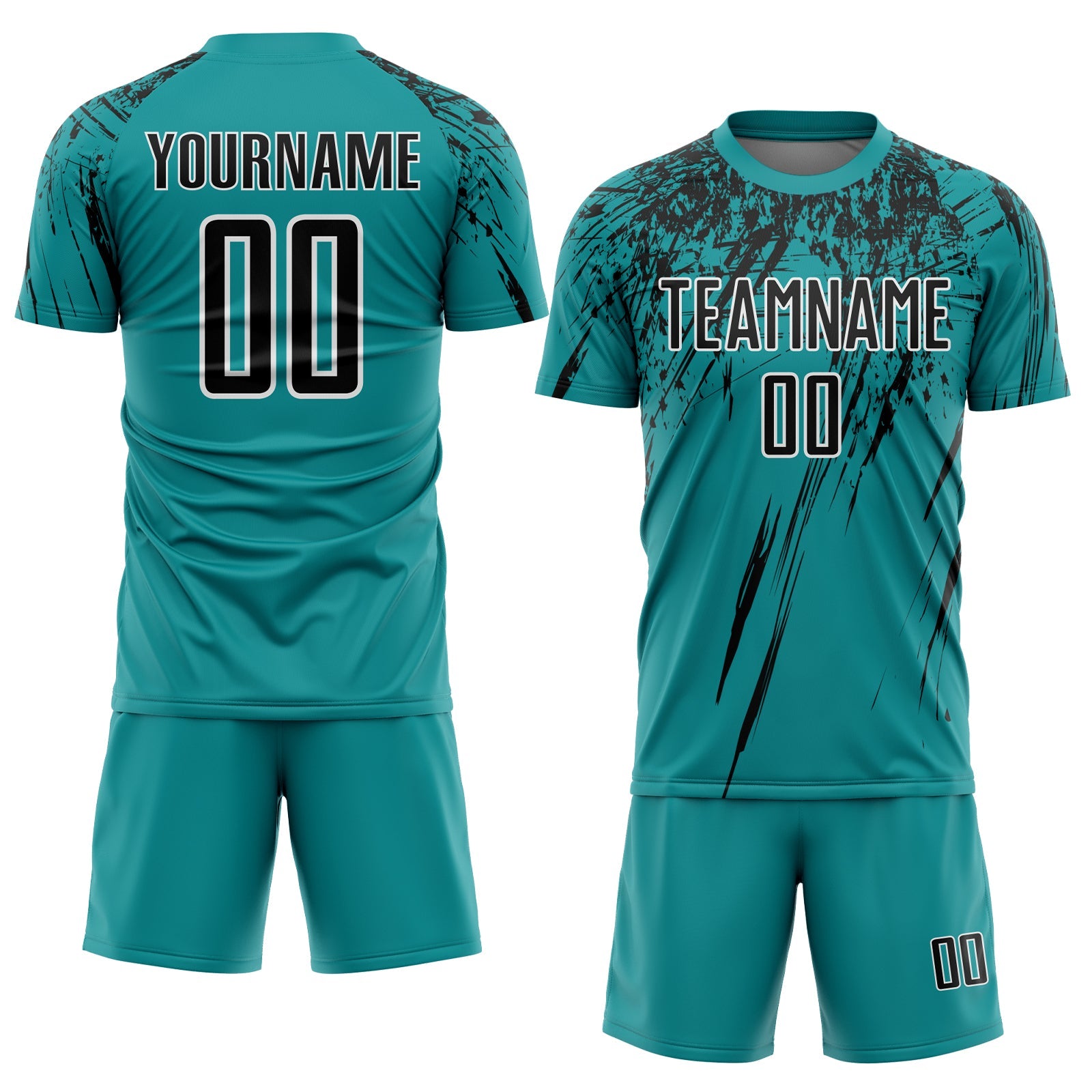 Custom Teal Black-White Sublimation Soccer Uniform Jersey view 2