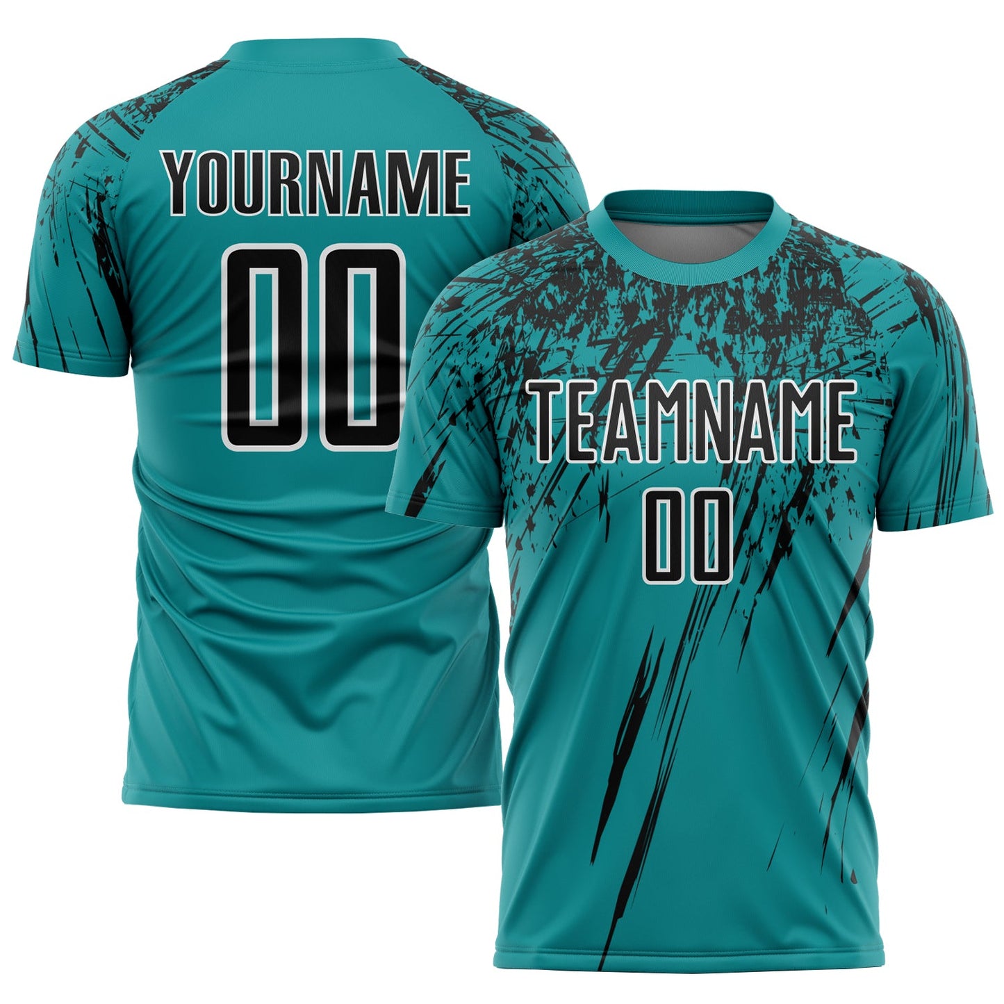 Custom Teal Black-White Sublimation Soccer Uniform Jersey - Main View