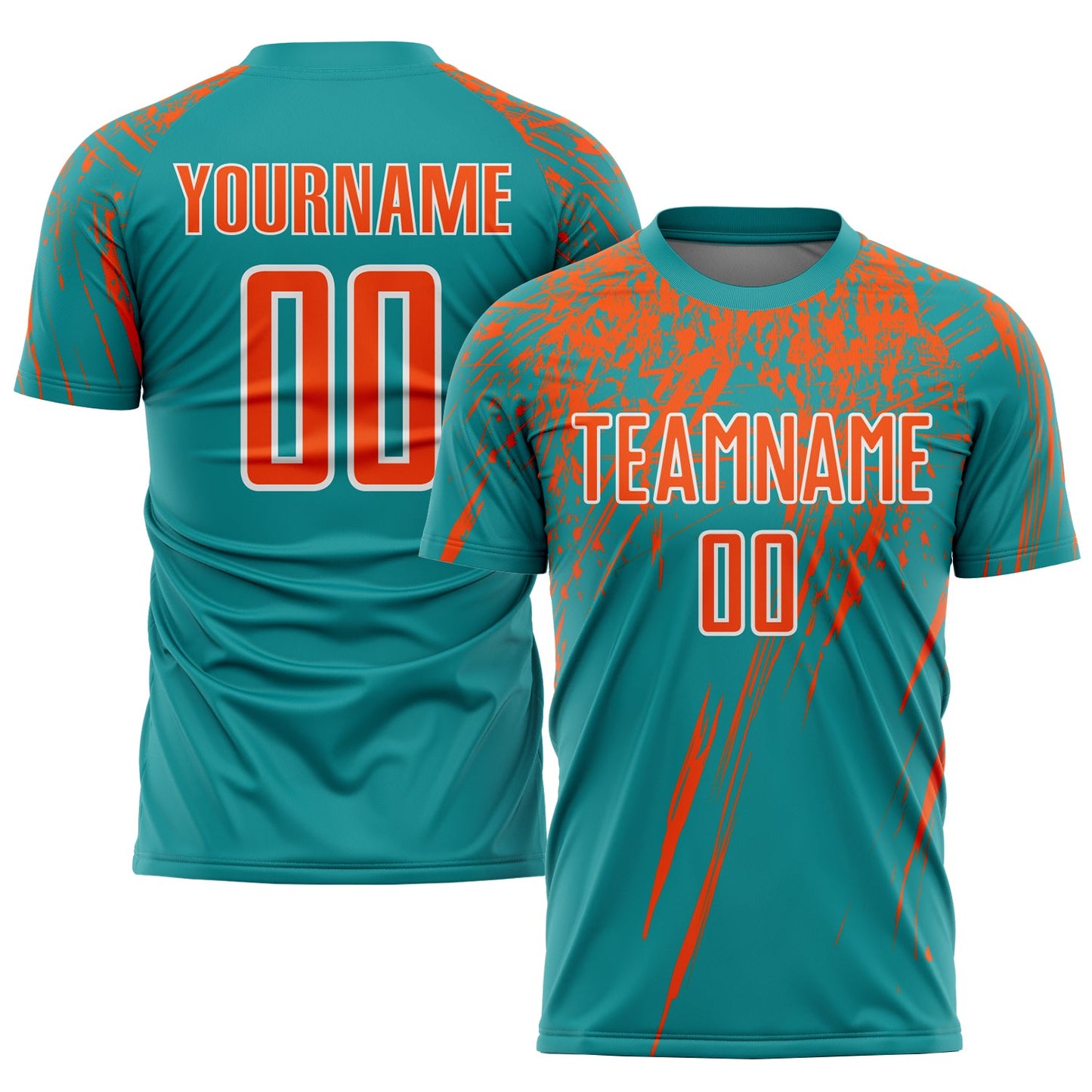Custom Teal Orange-White Sublimation Soccer Uniform Jersey - Main View