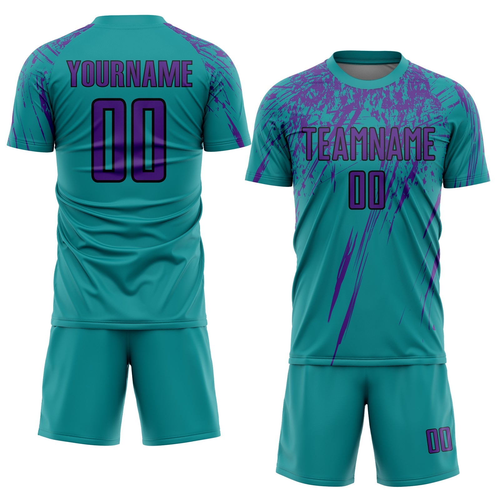 Custom Teal Purple-Black Sublimation Soccer Uniform Jersey view 2