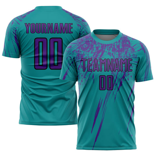 Custom Teal Purple-Black Sublimation Soccer Uniform Jersey - Main View