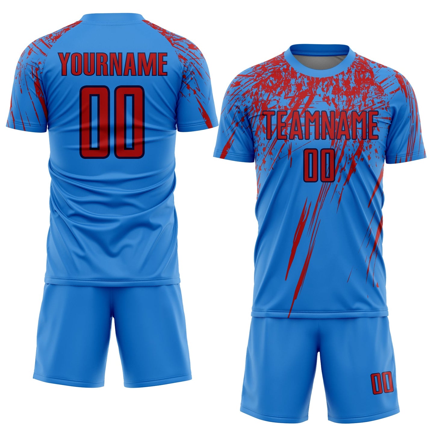 Custom Powder Blue Red-Navy Sublimation Soccer Uniform Jersey view 2