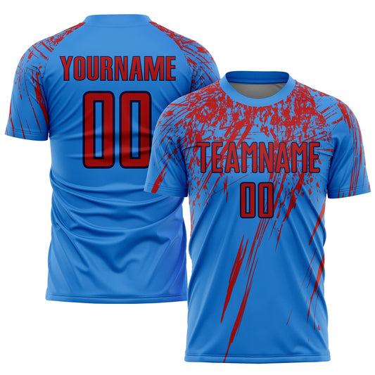 Custom Powder Blue Red-Navy Sublimation Soccer Uniform Jersey - Main View