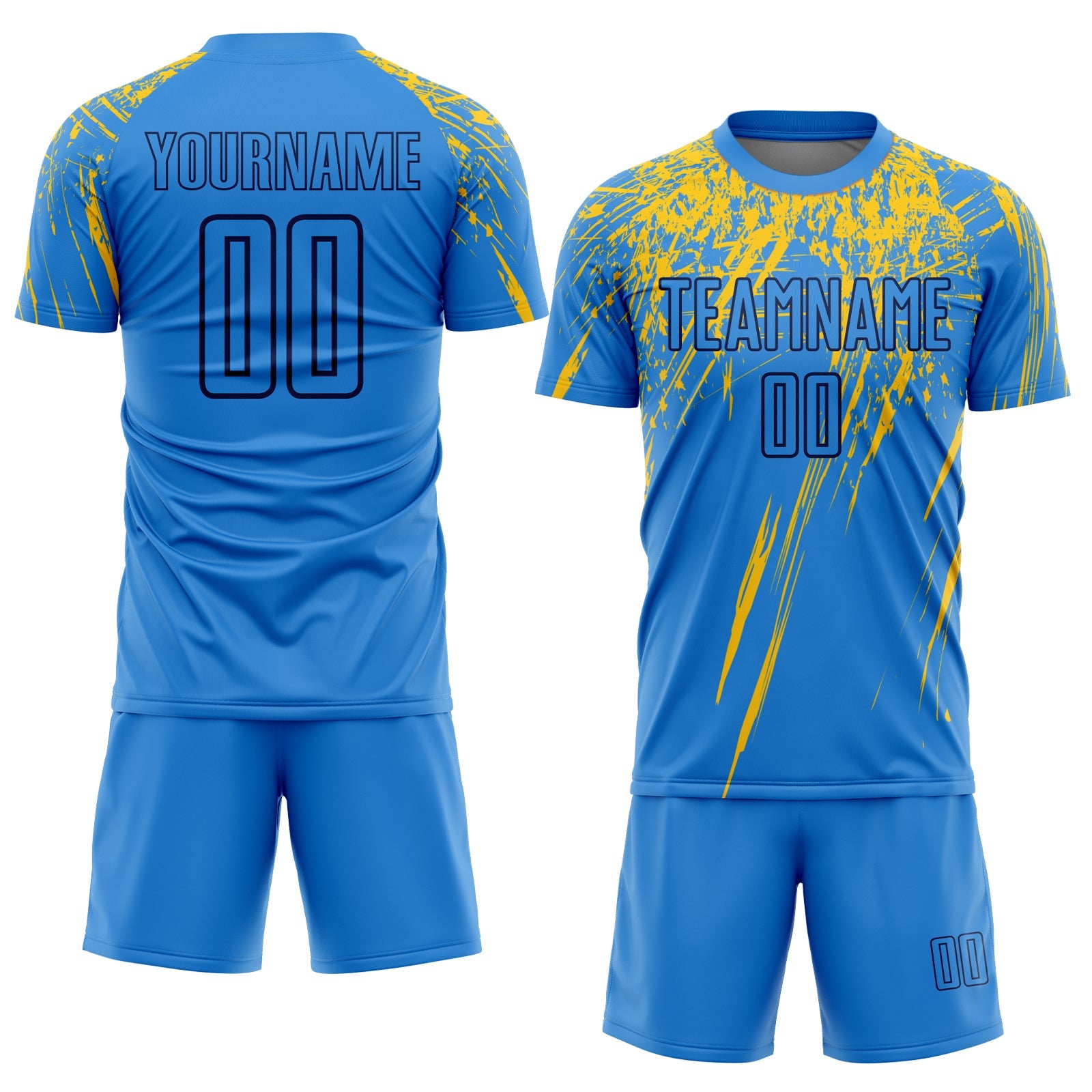 Custom Powder Blue Yellow-Navy Sublimation Soccer Uniform Jersey view 2