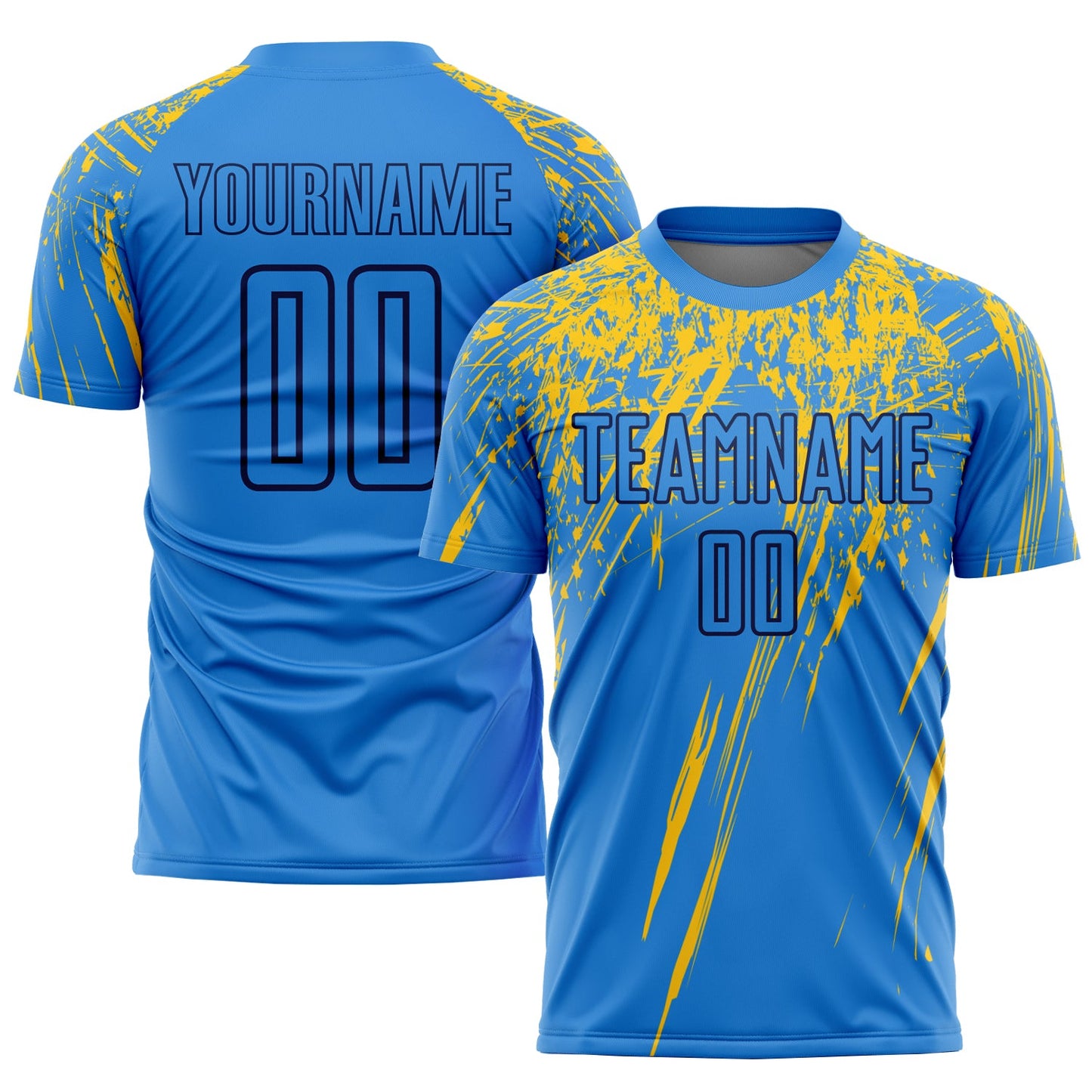 Custom Powder Blue Yellow-Navy Sublimation Soccer Uniform Jersey - Main View